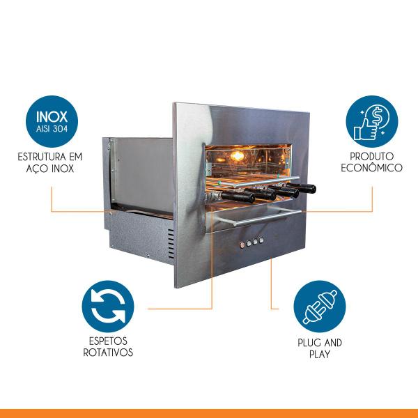 Imagem de Churrasqueira de Alvenaria Elétrica Rotativa de 42x52cm Aço Inox Roast Smart 04 127V - Hope