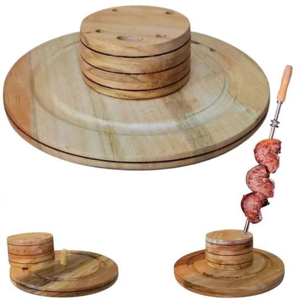 Imagem de Churrasqueira Desmontavel com Acessorios + Suporte Porta Espeto + Copo Termico + Coqueteleira + Faca + Tabua de Carne Bambu  Kit 