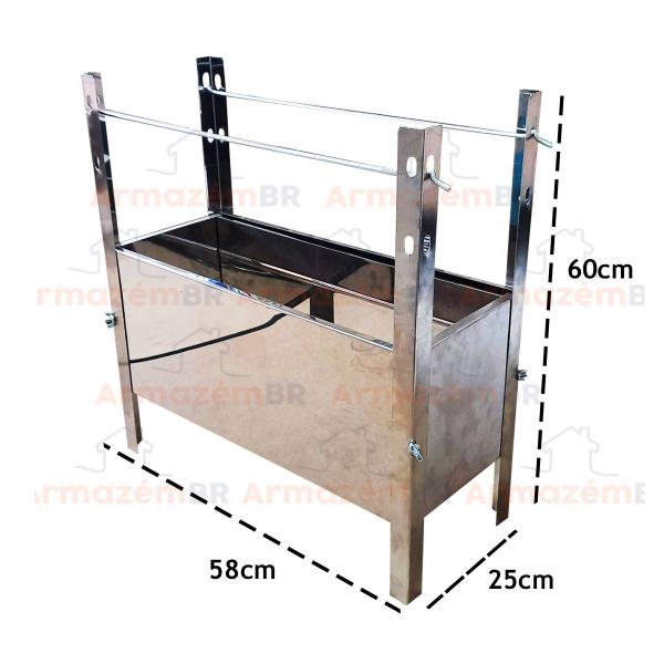 Imagem de Churrasqueira Desmontável Inox Carvão 58x25cm Portátil Com 6 Mini Espetos Carne Coração - AMZ