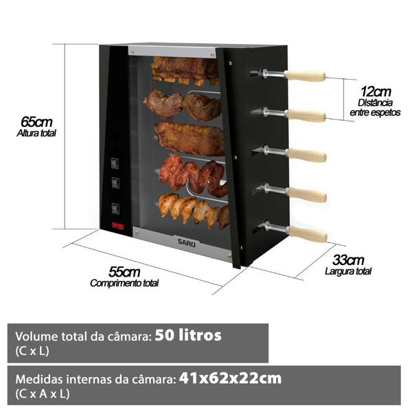 Imagem de Churrasqueira Elétrica Assador Rotativo Com 5 Espetos 220V Preta