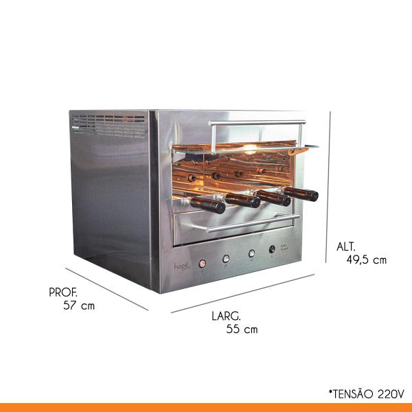 Imagem de Churrasqueira Elétrica Portátil Rotativa Aço Inox Bake Smart 04 220V - Hope