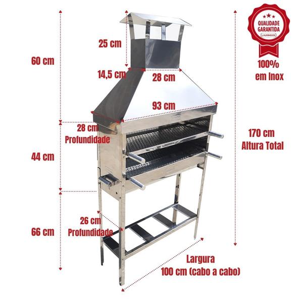 Imagem de Churrasqueira Espetinho Com Coifa Inox 2 Grelhas Grande L100