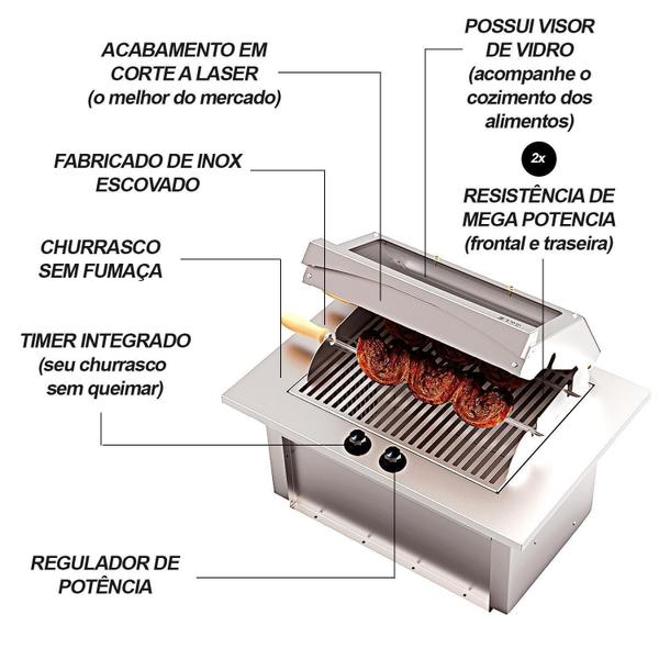 Imagem de Churrasqueira Gás Grill Inox Embutir Bancada Grelha Uruguaia