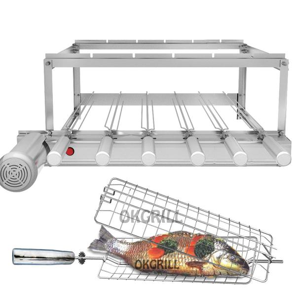 Imagem de Churrasqueira Gira Grill Inox 6 Espetos + Grelha Peixe / Frango