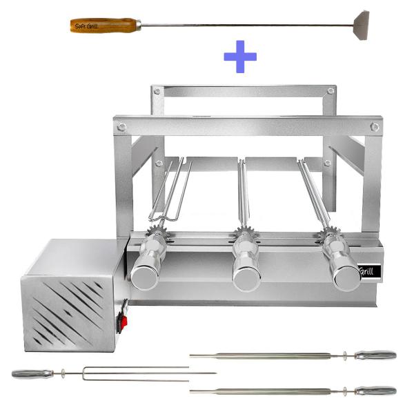 Imagem de Churrasqueira Giratória Grill Inox Gira Soft Grill 3 Espetos + Espalhador Lado Esquerdo