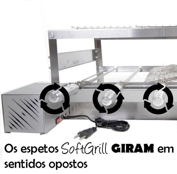 Imagem de Churrasqueira Giratória Grill Inox Gira Soft Grill 3 Espetos + Espeto Grelha Lado Direito
