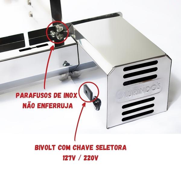 Imagem de Churrasqueira Giratória Inox 5 Espetos Motor Esquerdo, Longo