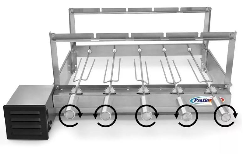 Imagem de Churrasqueira Giratória Inox Grill 5 Espetos Gira Bivolt Motor WEG Lado Esquerdo + Canecao