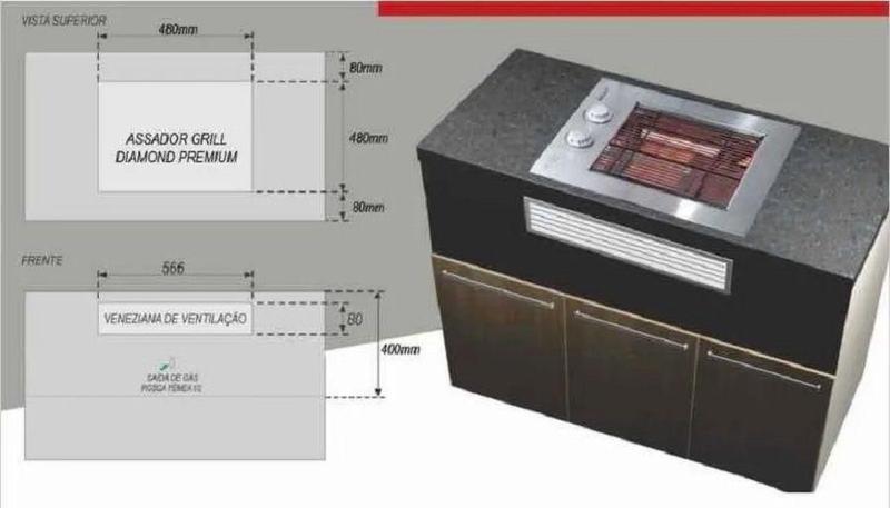 Imagem de Churrasqueira Grill Diamond Premium C/ Tampa Titan + Veneziana Gás Glp