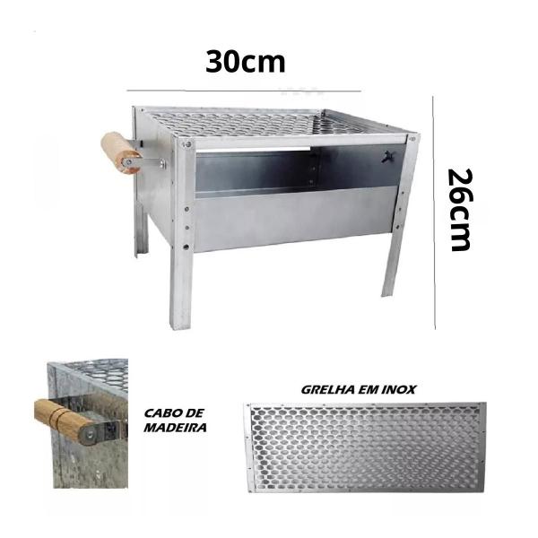 Churrasqueira/Grill Galvanizada C/ Grelha Portátil Aço Anti Corte - Kvell