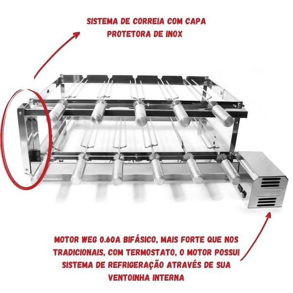 Imagem de Churrasqueira Grill Giratório 11 Espetos Inox Motor Direito - Curto