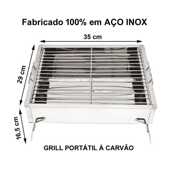 Imagem de Churrasqueira Grill Inox Portátil Carvão Casa Praia Camping