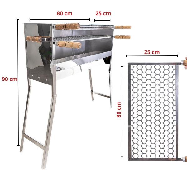 Imagem de Churrasqueira Inox Espeteira Portátil Profissional 3 Andares 80x25cm Inclusos 2 Grelhas Inox