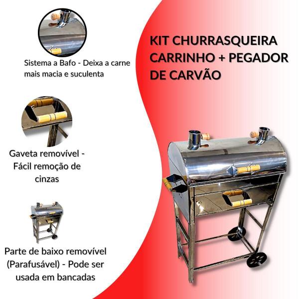 Imagem de Churrasqueira Inox Grande a Bafo com Parrilla e Carrinho