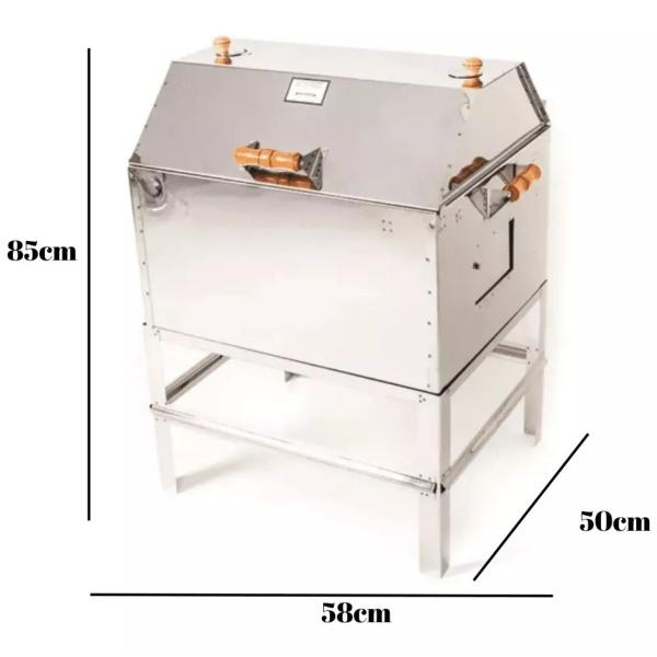 Imagem de Churrasqueira Inox Grande Móvel Portátil Com Tampa e Grelha 58x50x85