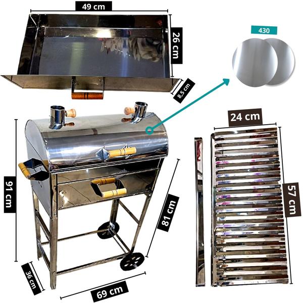 Imagem de Churrasqueira Inox Grelha Parrilla A Bafo Carrinho 24x57 Lançamento