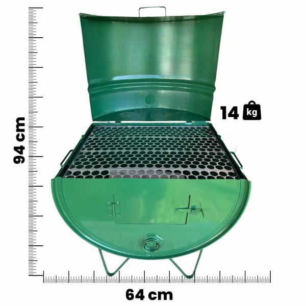 Imagem de Churrasqueira Meia Tambor a Bafo Portatil Tamanho Media 100 Litros  c/ Grelha Removível