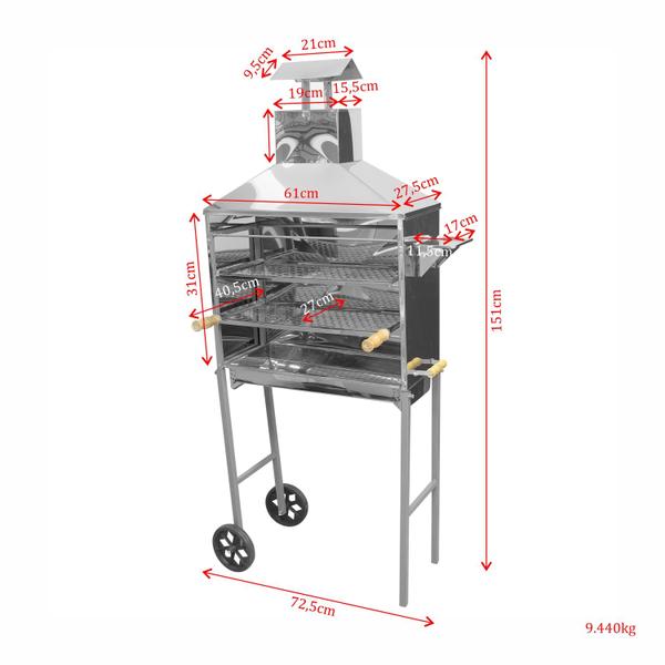 Imagem de Churrasqueira Móvel Inox a Carvão com Rodinhas e Grelhas