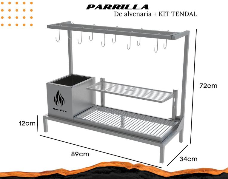 Imagem de Churrasqueira Parrilla em INOX com Firebox e Grelha Uruguaia + KIT TENDAL 89x34cm