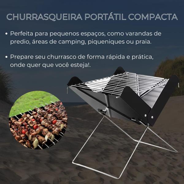 Imagem de Churrasqueira Portátil Dobravel Camping Desmontavel Aço Inox