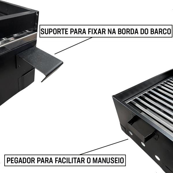 Imagem de Churrasqueira Portátil + Grelha A Carvão Inox  Barco Camping