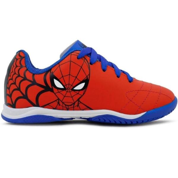 Imagem de Chuteira Futsal Dray Marvel Original Com Cadarço Infantil - Vermelho e Azul