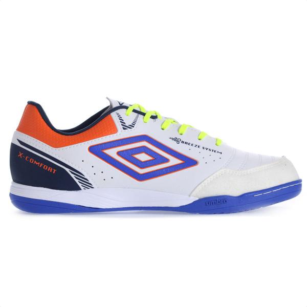 Imagem de Chuteira Futsal Umbro X-Comfort Branco Laranja e Royal - Masculino