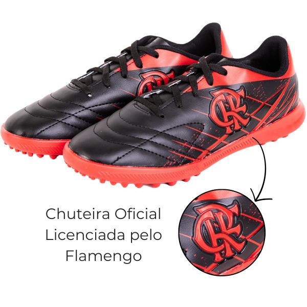 Imagem de Chuteira Society Infantil Juvenil OXN Flamengo Licenciada Original Grama Sintética Artificial Fut 7