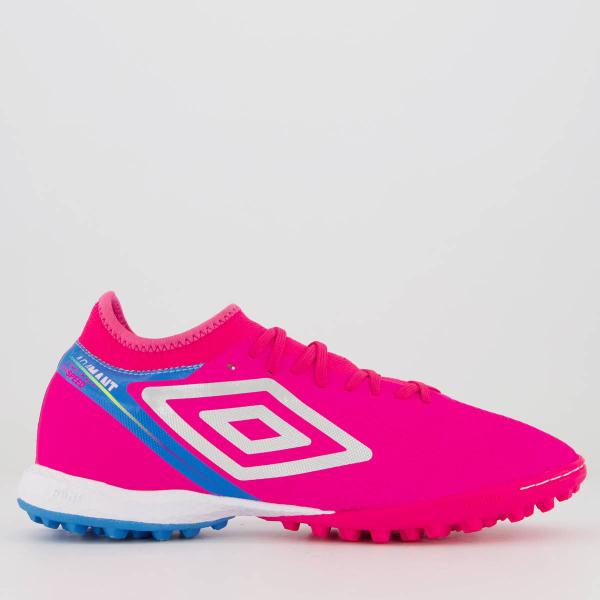 Imagem de Chuteira Umbro Adamant Top Speed Premier Society Rosa Fluorescente