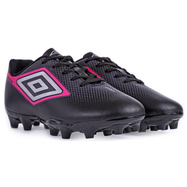 Imagem de Chuteira Umbro Campo Cannon JR Preto Cinza e Rosa - Infantil