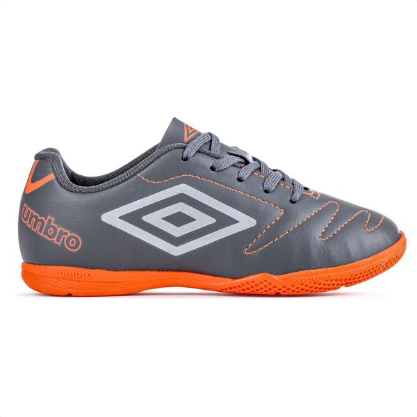 Imagem de Chuteira Umbro Futsal Class 2.2 Junior Grafite Laranja e Prata - Infantil