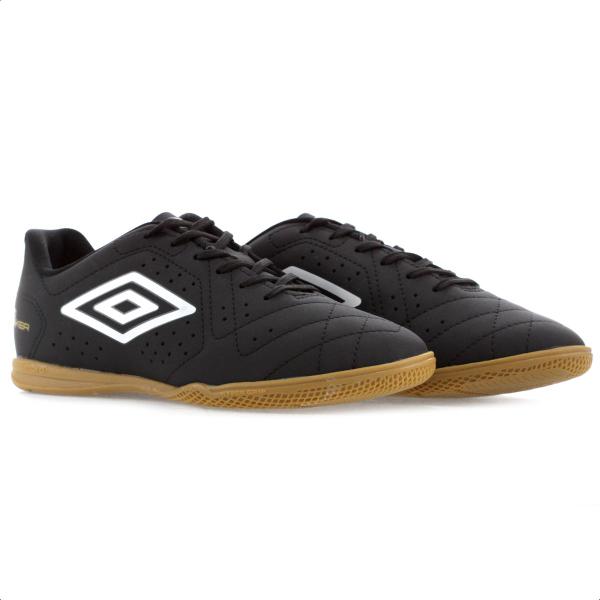 Imagem de Chuteira Umbro Futsal Neo Striker Preto Branco e Dourado - Masculina