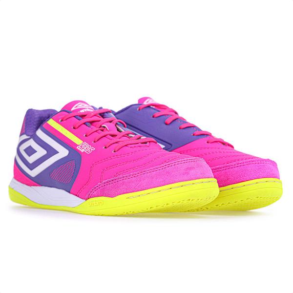 Imagem de Chuteira Umbro Futsal Pro 5 Bump Club Rosa Roxo e Verde Limão - Masculina