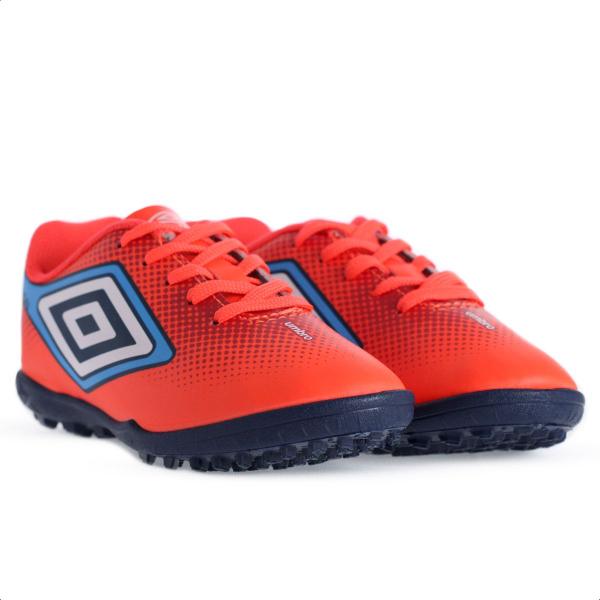 Imagem de Chuteira Umbro Society Cannon JR Coral Vermelho e Azul - Infantil