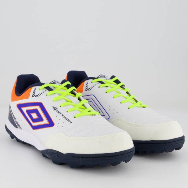 Imagem de Chuteira Umbro X-Confort Society Branca e Laranja