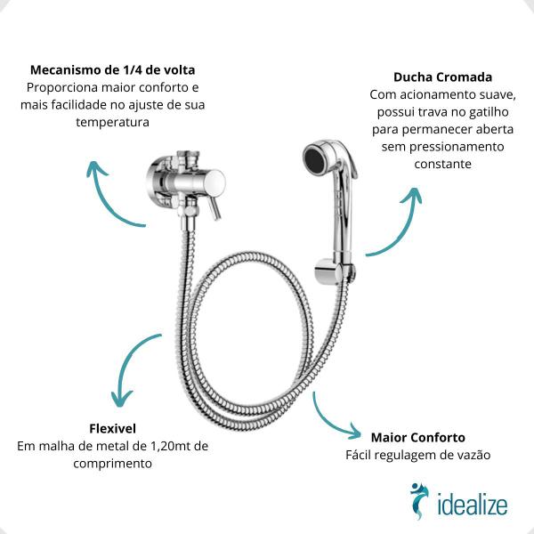 Imagem de Chuveirinho Ducha Higiênica Registro e Derivação C/gatilho Nova Lóggica 01137906 Cromado Docol