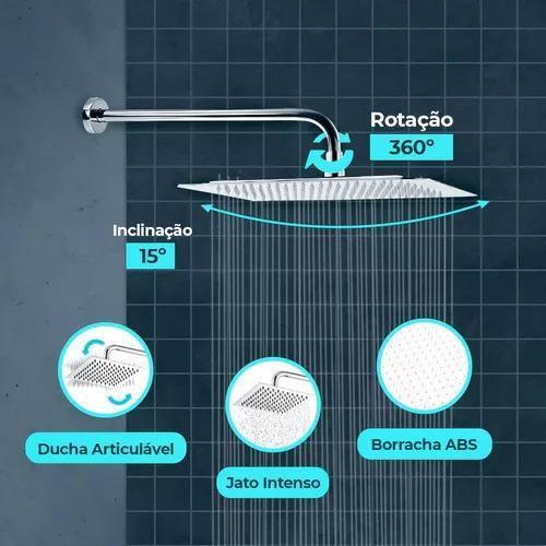 Imagem de Chuveiro A Gas Aquecedor Ducha Piscina 20X20 Quadrada Preto