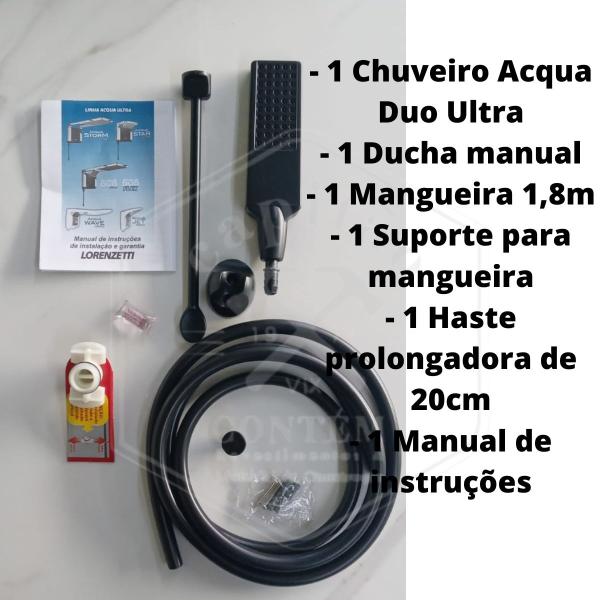 Imagem de Chuveiro Acqua Duo Preto Fosco + Torneira Cuba + Kit 5pcs