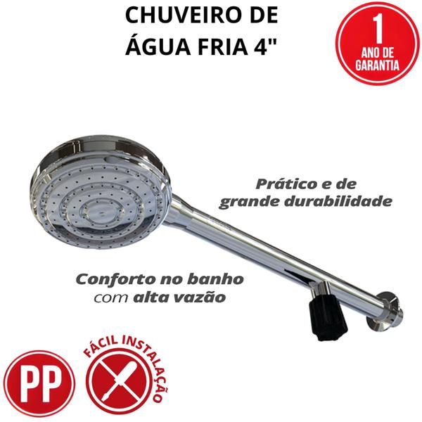 Chuveiro Água Fria 4" Polegadas Com Registro De Bitola 1/2" Cromado Durín Imagem de Chuveiro Água Fria 4" Polegadas Com Registro De Bitola 1/2" Cromado Durín