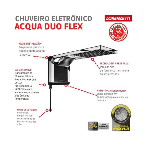 Imagem de Chuveiro De Parede Acqua Duo Flex 220V 6800W Preto Cromado Lorenzetti