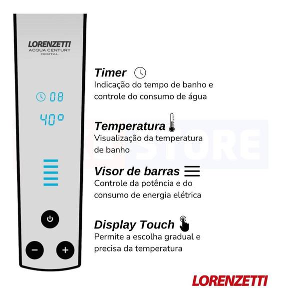 Imagem de Chuveiro Digital Acqua Century Ducha Lorenzetti Branco Cromado 220v