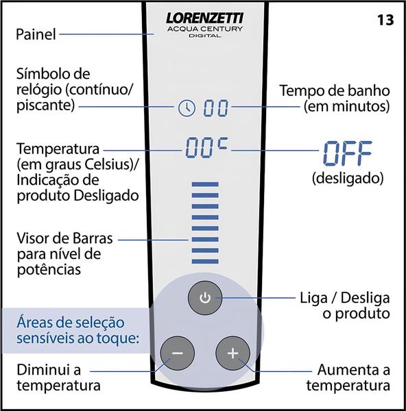 Imagem de Chuveiro Ducha Acqua Century Digital Lorenzetti Branco Com Cromado 220v 6800w