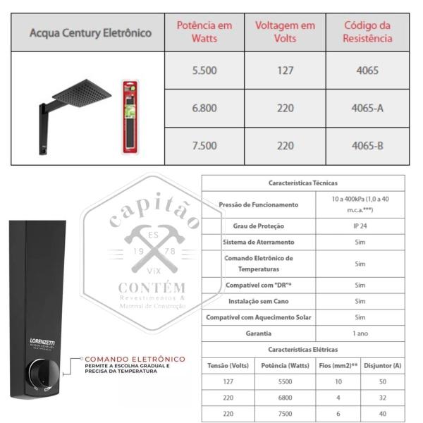 Imagem de Chuveiro Ducha Acqua Century Eletrônico 110v 5500w Preto Lorenzetti