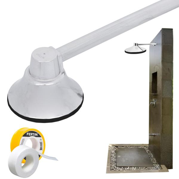 Chuveiro Ducha Fria Redondo 9cm Cromado Para Piscina Jardim Quintal + Fita Veda Rosca Teflon 12mm x 5m - Valeplast Imagem de Chuveiro Ducha Fria Redondo 9cm Cromado Para Piscina Jardim Quintal + Fita Veda Rosca Teflon 12mm x 5m