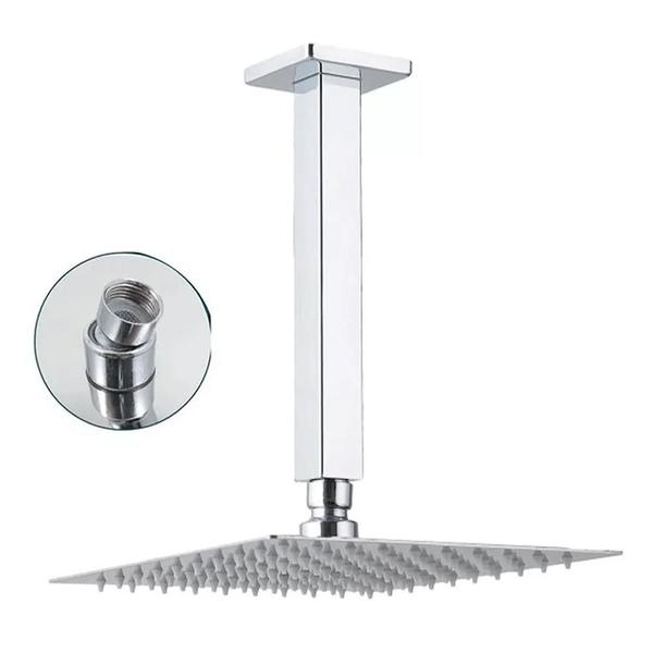 Imagem de Chuveiro Ducha Inox 20x20 Slim Suporte Teto Quadrado Luxo