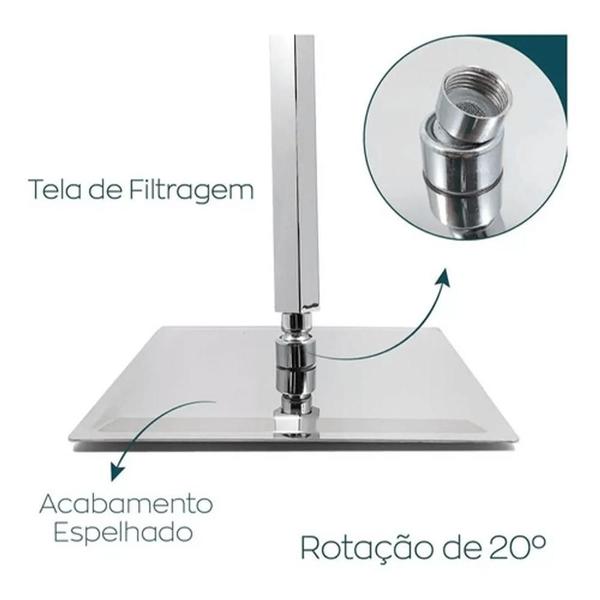 Imagem de Chuveiro Ducha Inox 20X20 Slim Suporte Teto Quadrado Luxo