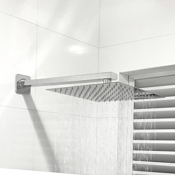 Imagem de Chuveiro Ducha Inox 30x30 Slim Quadrado De Parede Braço 40cm Chuveirão Piscina Ducha Fria Cascata Moderna Area Externa 30cm Inox Polido 