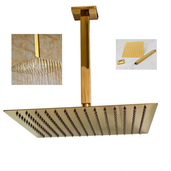 Imagem de Chuveiro Ducha Inox Dourado 20x20 Slim Teto Luxo Suporte Quadrado Area Externa Piscina Banho Banheiro