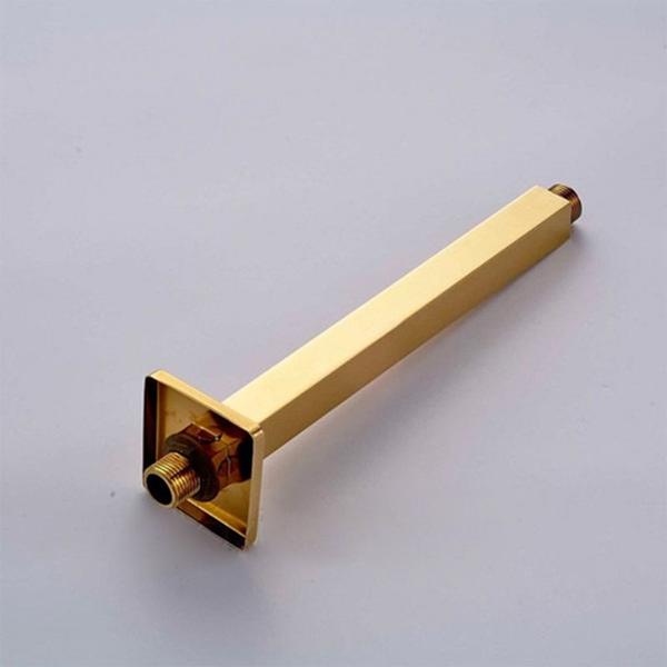 Imagem de Chuveiro Ducha Inox Dourado 20x20 Slim Teto Luxo Suporte Quadrado Area Externa Piscina Banho Banheiro