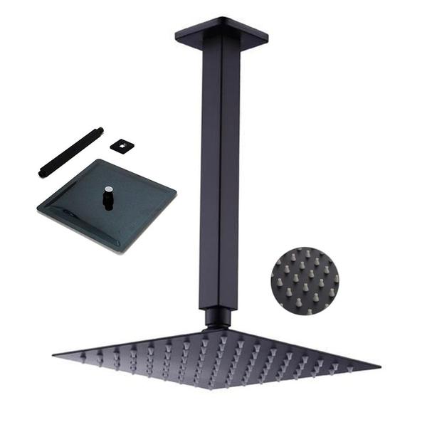 Imagem de Chuveiro Ducha Inox Preto Fosco 20x20 Quadrado Teto Suporte Banheiro Piscina Banheiro Area Externa Luxo